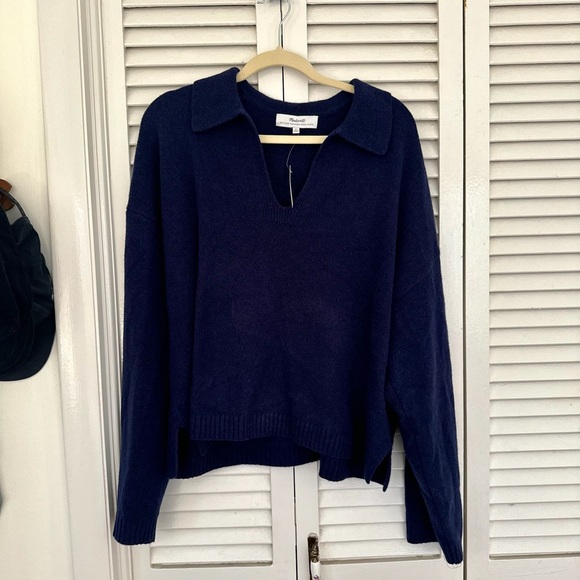 Madewell Royal Blue V-Neck Collared Sweater - Picture 1 of 1